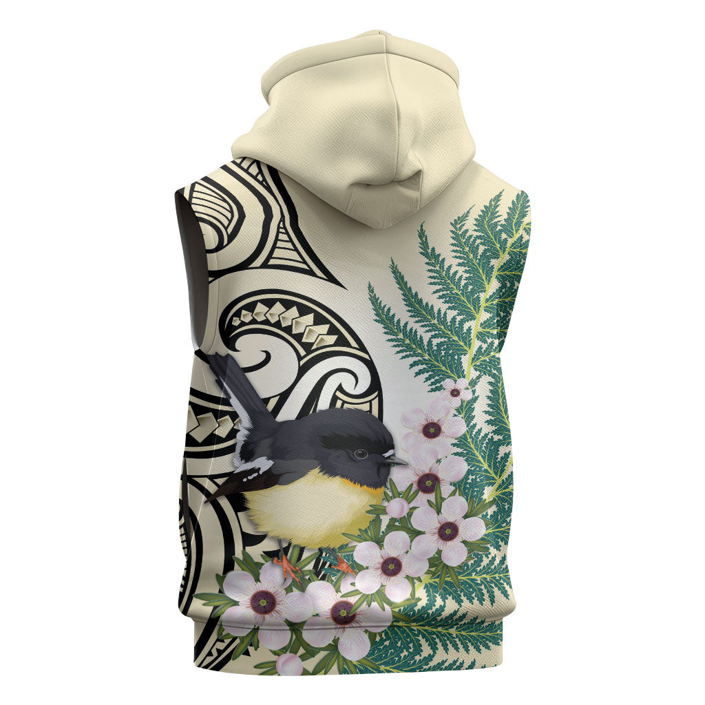 Endemic Tomtit New Zealand Sleeveless Hoodie Miromiro Manuka Silver Fern Maori Pattern