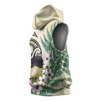 Endemic Tomtit New Zealand Sleeveless Hoodie Miromiro Manuka Silver Fern Maori Pattern