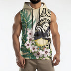 Endemic Tomtit New Zealand Sleeveless Hoodie Miromiro Manuka Silver Fern Maori Pattern