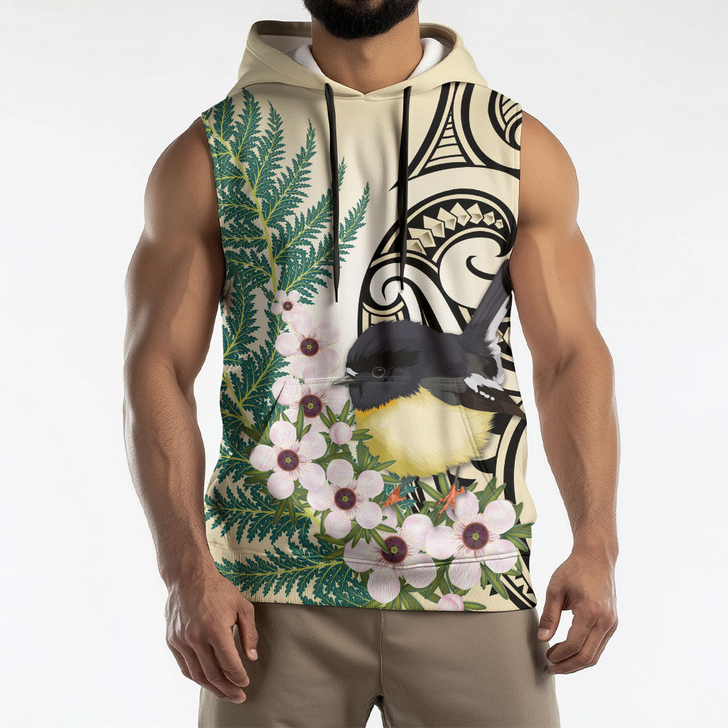 Endemic Tomtit New Zealand Sleeveless Hoodie Miromiro Manuka Silver Fern Maori Pattern
