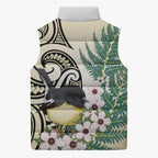 Endemic Tomtit New Zealand Sleeveless Puffer Jacket Miromiro Manuka Silver Fern Maori Pattern