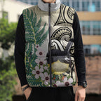 Endemic Tomtit New Zealand Sleeveless Puffer Jacket Miromiro Manuka Silver Fern Maori Pattern