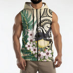 Endemic Tomtit New Zealand Sleeveless Zip Hoodie Miromiro Manuka Silver Fern Maori Pattern
