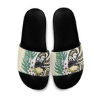 Endemic Tomtit New Zealand Slide Sandals Miromiro Manuka Silver Fern Maori Pattern