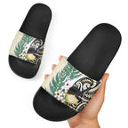 Endemic Tomtit New Zealand Slide Sandals Miromiro Manuka Silver Fern Maori Pattern