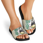 Endemic Tomtit New Zealand Slide Sandals Miromiro Manuka Silver Fern Maori Pattern
