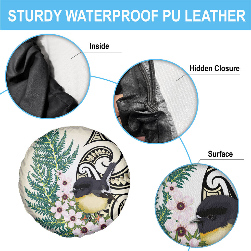 Endemic Tomtit New Zealand Spare Tire Cover Miromiro Manuka Silver Fern Maori Pattern