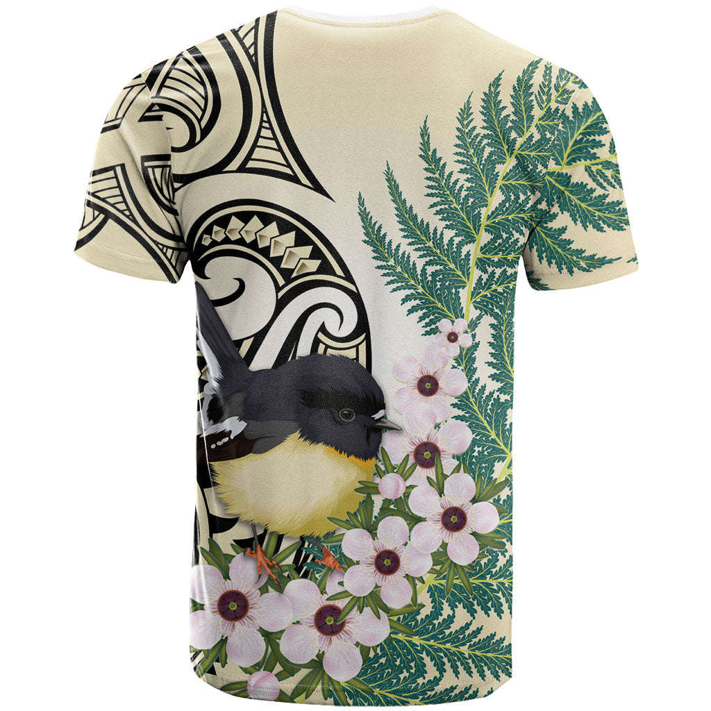 Endemic Tomtit New Zealand T Shirt Miromiro Manuka Silver Fern Maori Pattern