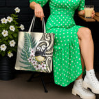 Endemic Tomtit New Zealand Tote Bag Miromiro Manuka Silver Fern Maori Pattern
