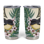 Endemic Tomtit New Zealand Tumbler Cup Miromiro Manuka Silver Fern Maori Pattern