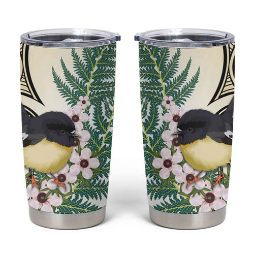 Endemic Tomtit New Zealand Tumbler Cup Miromiro Manuka Silver Fern Maori Pattern