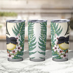 Endemic Tomtit New Zealand Tumbler Cup Miromiro Manuka Silver Fern Maori Pattern