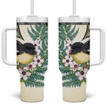Endemic Tomtit New Zealand Tumbler With Handle Miromiro Manuka Silver Fern Maori Pattern