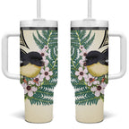 Endemic Tomtit New Zealand Tumbler With Handle Miromiro Manuka Silver Fern Maori Pattern