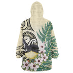 Endemic Tomtit New Zealand Wearable Blanket Hoodie Miromiro Manuka Silver Fern Maori Pattern