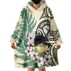 Endemic Tomtit New Zealand Wearable Blanket Hoodie Miromiro Manuka Silver Fern Maori Pattern