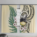 Endemic Tomtit New Zealand Window Curtain Miromiro Manuka Silver Fern Maori Pattern