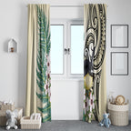 Endemic Tomtit New Zealand Window Curtain Miromiro Manuka Silver Fern Maori Pattern