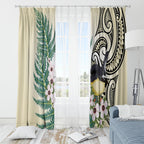 Endemic Tomtit New Zealand Window Curtain Miromiro Manuka Silver Fern Maori Pattern