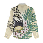 Endemic Tomtit New Zealand Women Casual Shirt Miromiro Manuka Silver Fern Maori Pattern