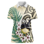 Endemic Tomtit New Zealand Women Polo Shirt Miromiro Manuka Silver Fern Maori Pattern