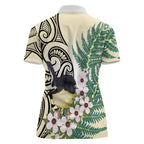 Endemic Tomtit New Zealand Women Polo Shirt Miromiro Manuka Silver Fern Maori Pattern