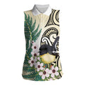 Endemic Tomtit New Zealand Women Sleeveless Polo Shirt Miromiro Manuka Silver Fern Maori Pattern