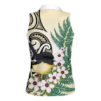 Endemic Tomtit New Zealand Women Sleeveless Polo Shirt Miromiro Manuka Silver Fern Maori Pattern