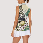 Endemic Tomtit New Zealand Women Sleeveless Polo Shirt Miromiro Manuka Silver Fern Maori Pattern