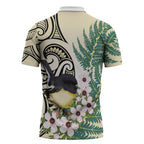 Endemic Tomtit New Zealand Zipper Polo Shirt Miromiro Manuka Silver Fern Maori Pattern