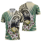 Endemic Tomtit New Zealand Zipper Polo Shirt Miromiro Manuka Silver Fern Maori Pattern