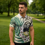 Endemic Tomtit New Zealand Zipper Polo Shirt Miromiro Manuka Silver Fern Maori Pattern