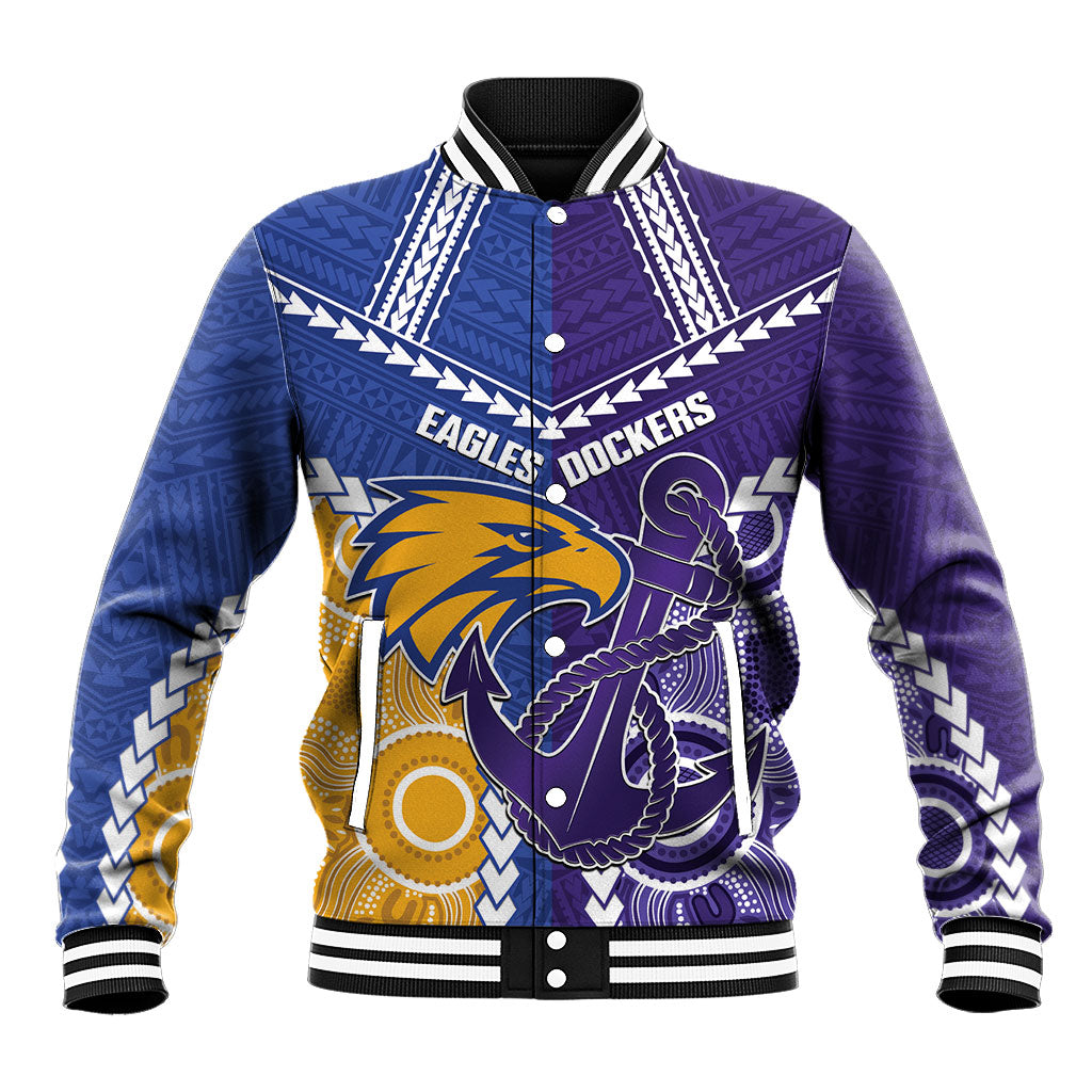 Custom Football Eagles and Dockers Baseball Jacket 2026 Together Aboriginal Polynesian Pattern