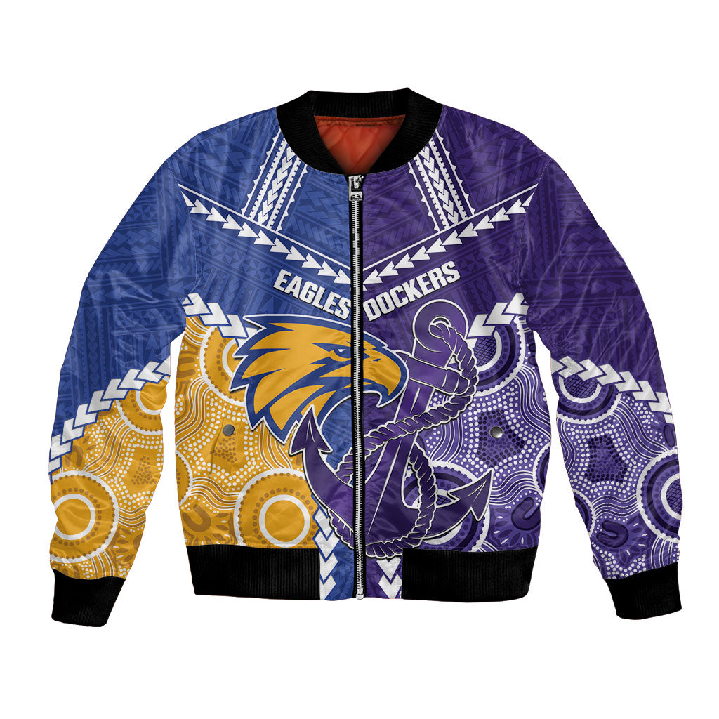 Custom Football Eagles and Dockers Bomber Jacket 2026 Together Aboriginal Polynesian Pattern
