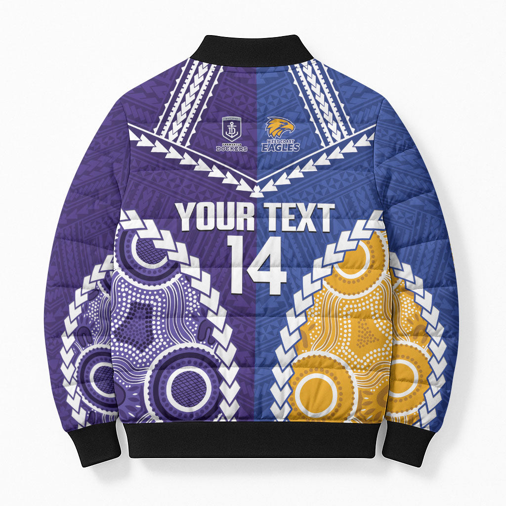 Custom Football Eagles and Dockers Bomber Puffer Jacket 2026 Together Aboriginal Polynesian Pattern