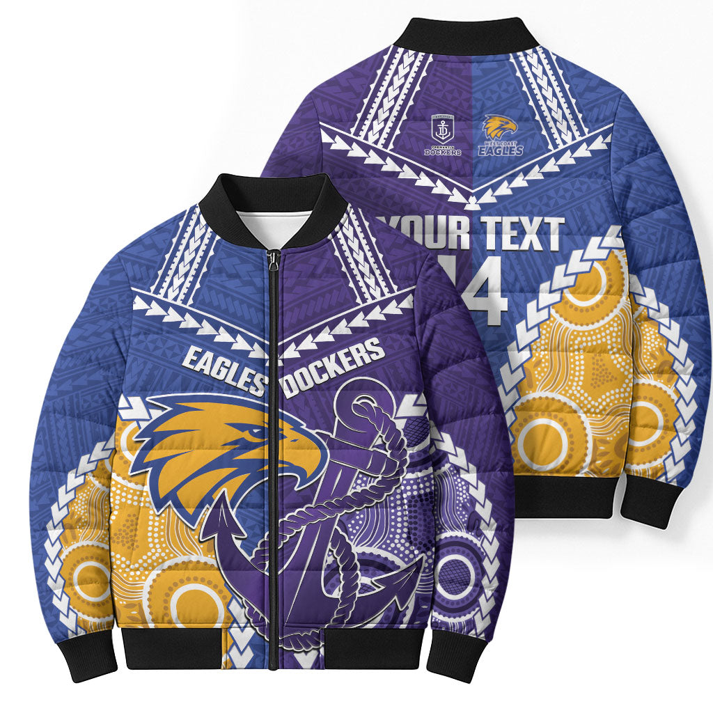 Custom Football Eagles and Dockers Bomber Puffer Jacket 2026 Together Aboriginal Polynesian Pattern