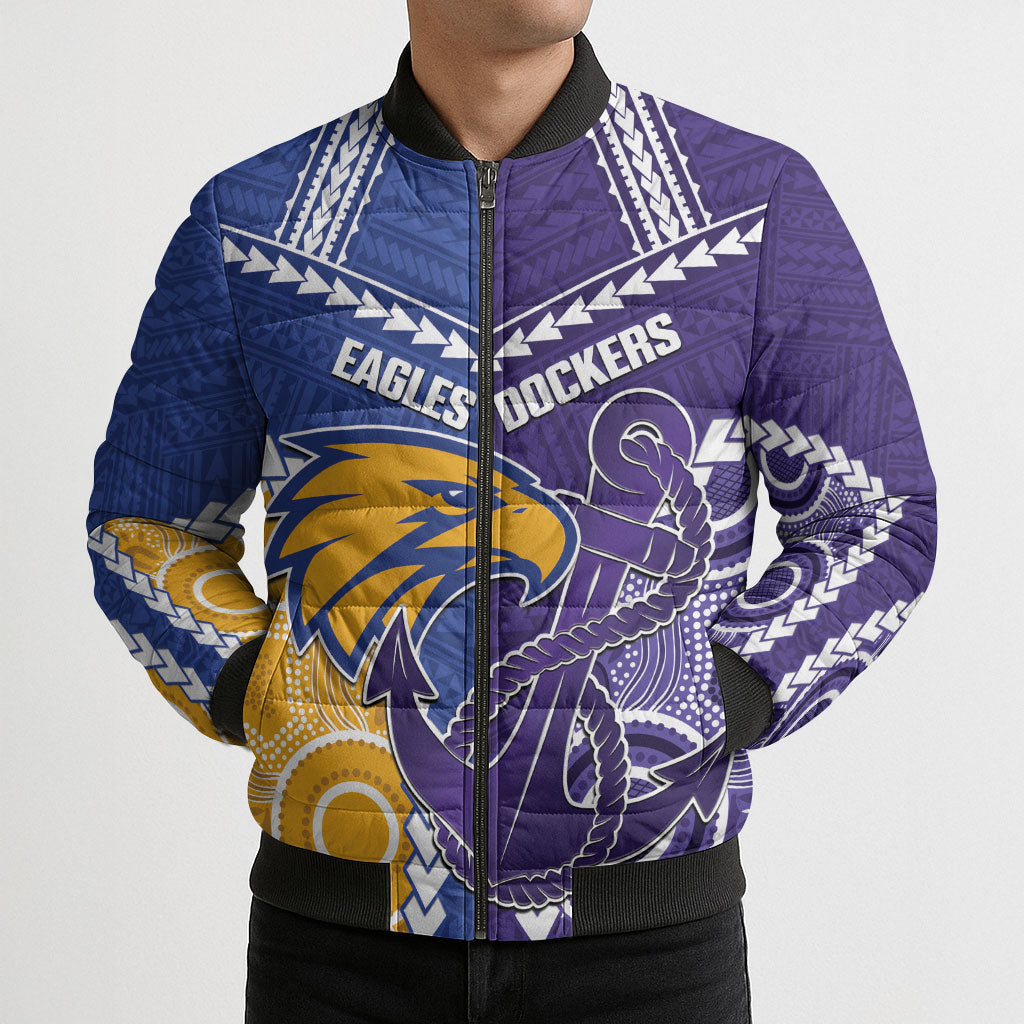 Custom Football Eagles and Dockers Bomber Puffer Jacket 2026 Together Aboriginal Polynesian Pattern