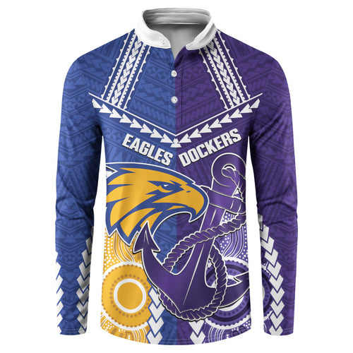 Custom Football Eagles and Dockers Button Sweatshirt 2026 Together Aboriginal Polynesian Pattern