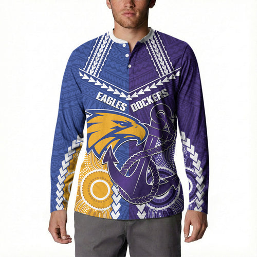 Custom Football Eagles and Dockers Button Sweatshirt 2026 Together Aboriginal Polynesian Pattern