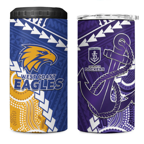 Custom Football Eagles and Dockers 4 in 1 Can Cooler Tumbler 2026 Together Aboriginal Polynesian Pattern