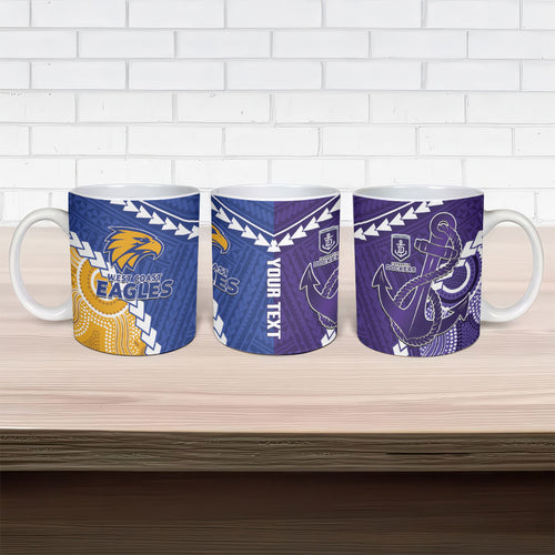 Custom Football Eagles and Dockers Ceramic Mug 2026 Together Aboriginal Polynesian Pattern
