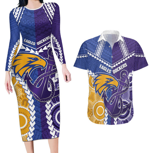 Custom Football Eagles and Dockers Couples Matching Long Sleeve Bodycon Dress and Hawaiian Shirt 2026 Together Aboriginal Polynesian Pattern