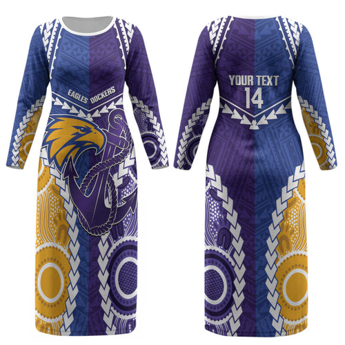 Custom Football Eagles and Dockers Couples Matching Long Sleeve Bodycon Dress and Hawaiian Shirt 2026 Together Aboriginal Polynesian Pattern LT14