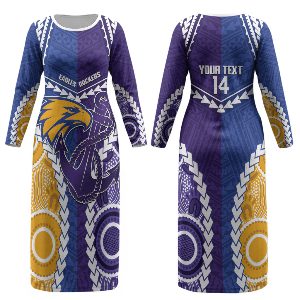 Custom Football Eagles and Dockers Couples Matching Long Sleeve Bodycon Dress and Long Sleeve Button Shirt 2026 Together Aboriginal Polynesian Pattern LT14