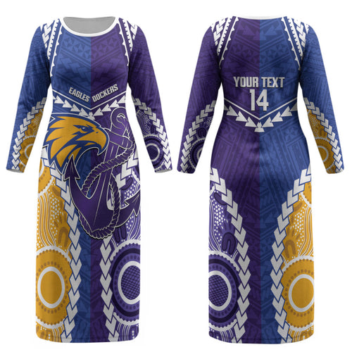 Custom Football Eagles and Dockers Couples Matching Long Sleeve Bodycon Dress and Long Sleeve Button Shirt 2026 Together Aboriginal Polynesian Pattern LT14