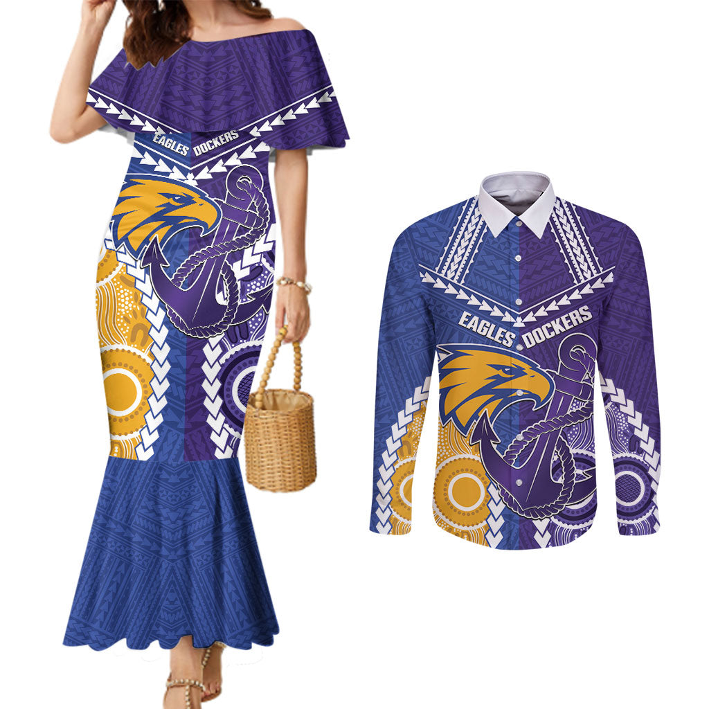 Custom Football Eagles and Dockers Couples Matching Mermaid Dress and Long Sleeve Button Shirt 2026 Together Aboriginal Polynesian Pattern