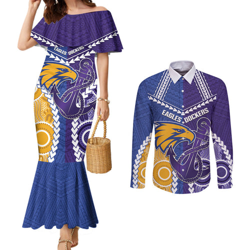 Custom Football Eagles and Dockers Couples Matching Mermaid Dress and Long Sleeve Button Shirt 2026 Together Aboriginal Polynesian Pattern