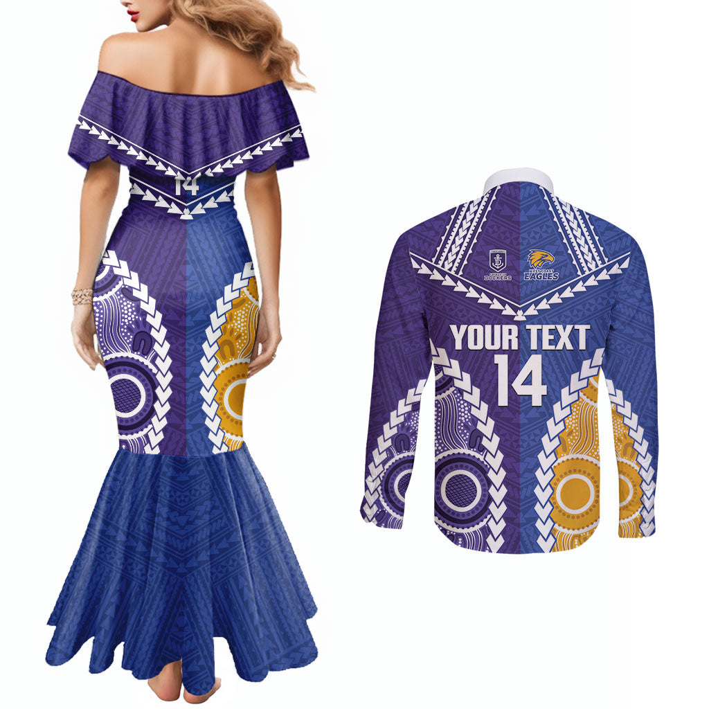 Custom Football Eagles and Dockers Couples Matching Mermaid Dress and Long Sleeve Button Shirt 2026 Together Aboriginal Polynesian Pattern