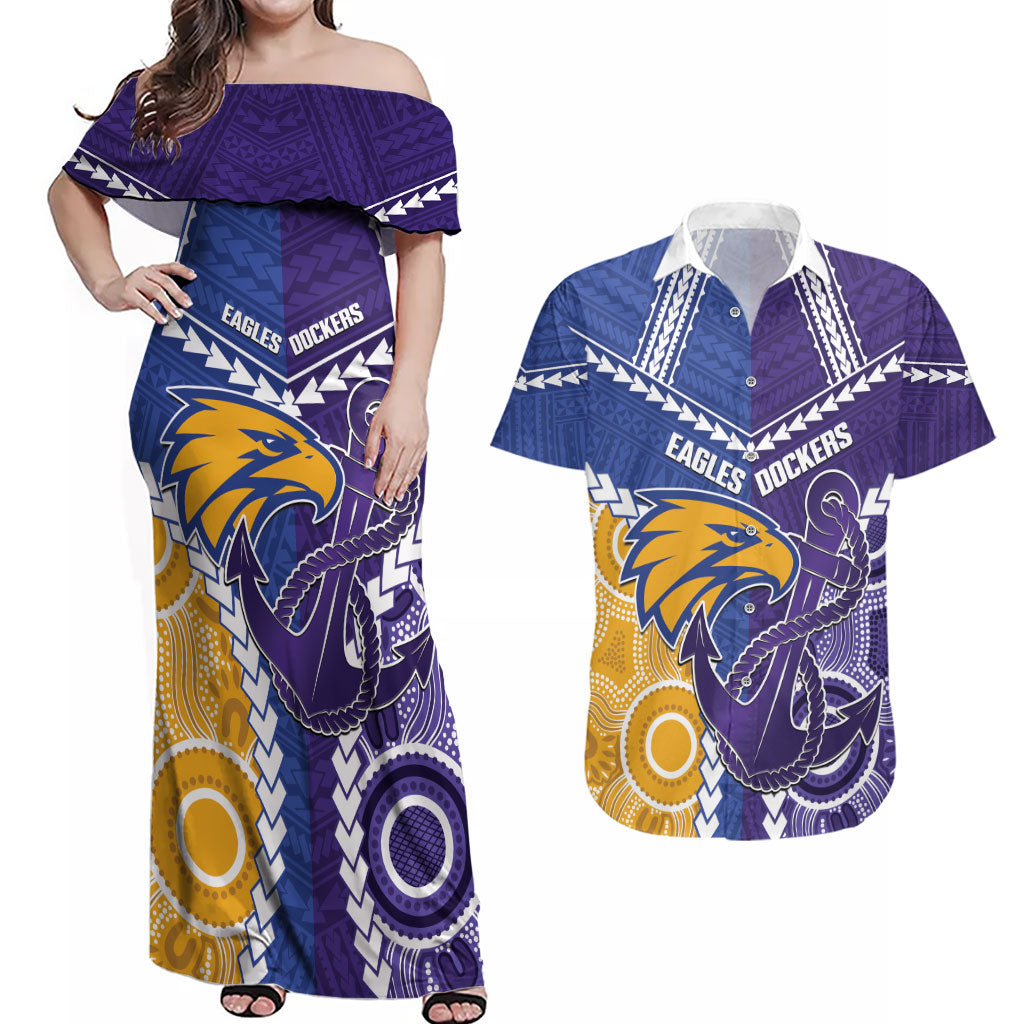 Custom Football Eagles and Dockers Couples Matching Off Shoulder Maxi Dress and Hawaiian Shirt 2026 Together Aboriginal Polynesian Pattern