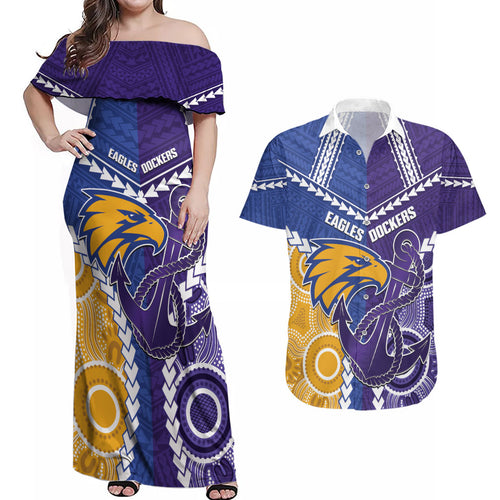 Custom Football Eagles and Dockers Couples Matching Off Shoulder Maxi Dress and Hawaiian Shirt 2026 Together Aboriginal Polynesian Pattern